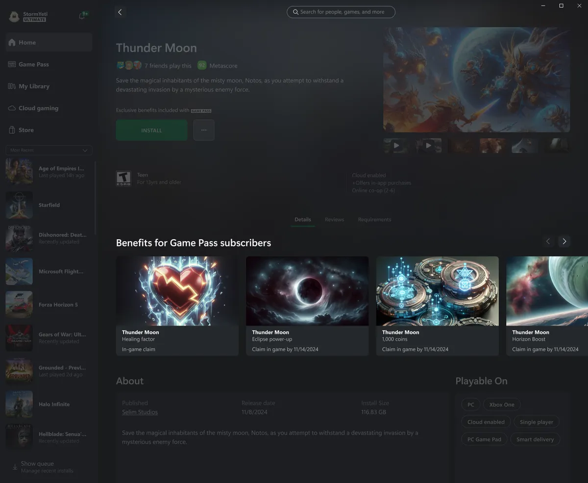 The hardcoded Perks benefit shown on a game's product details page