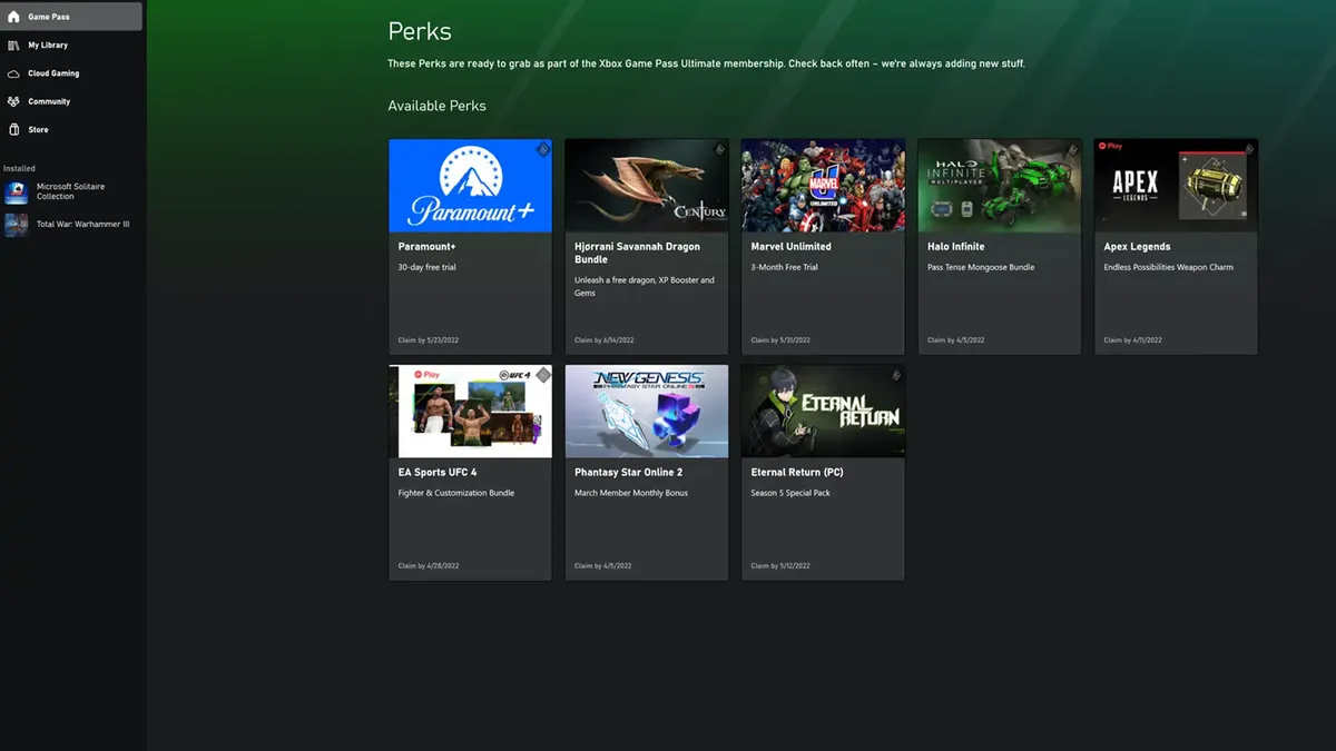 The existing Perks page before the redesign